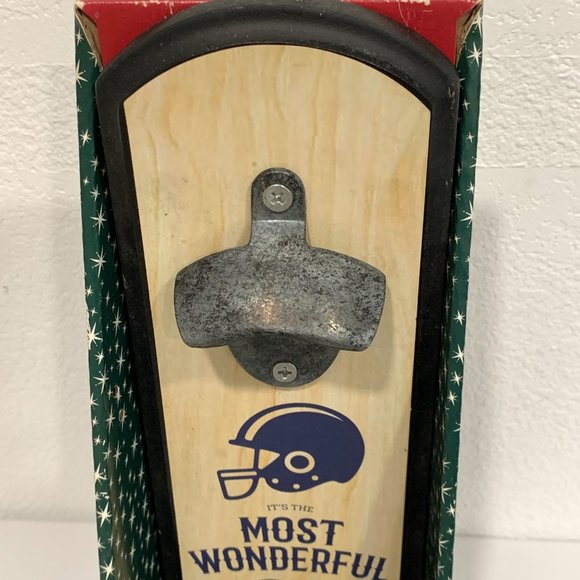 Wembley Wall Mounted Bottle Opener Football Theme Wood and Metal 12"x4"x3" - Picture 6 of 10